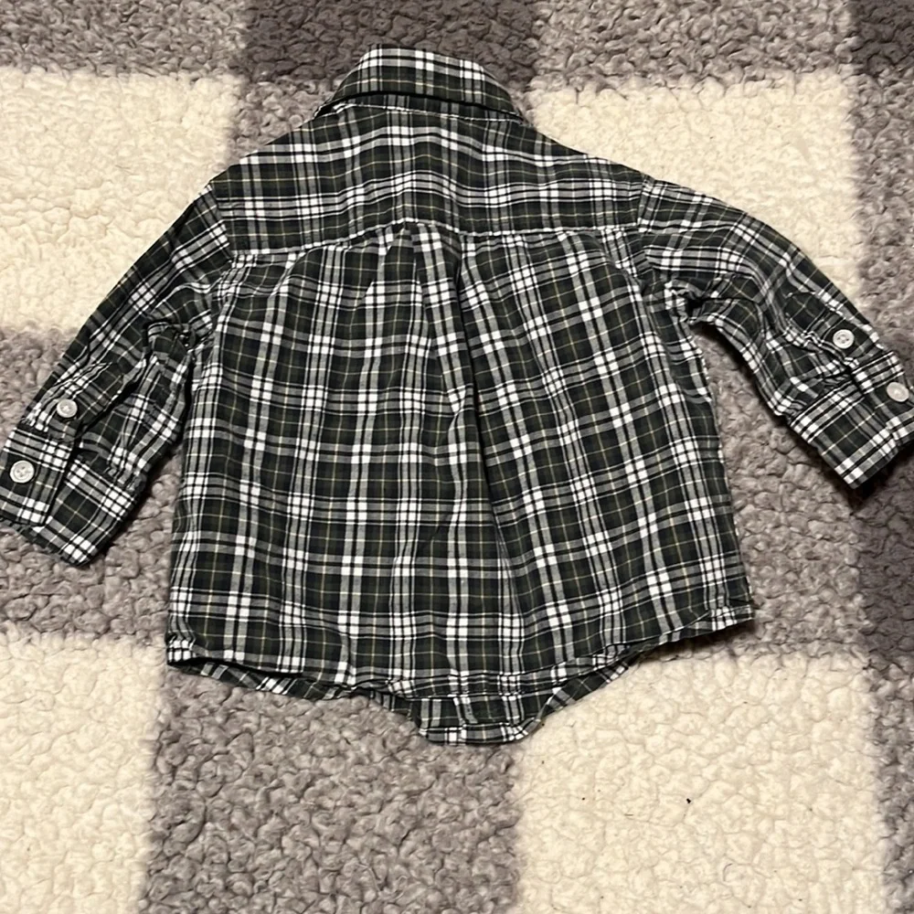 Gymboree Green Blue Plaid Button Up Shirt Size 3-6 months